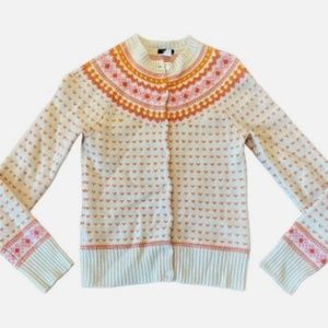 J. Crew Cream Cardigan with Pink and Orange Accents